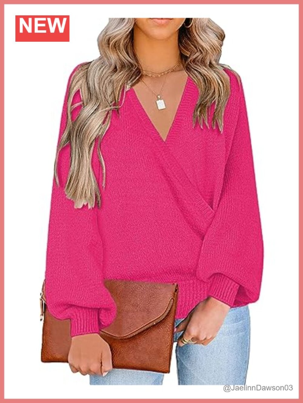 Women's Faux Wrap Surplice V Neck Knit Long Sleeve Sweater Top